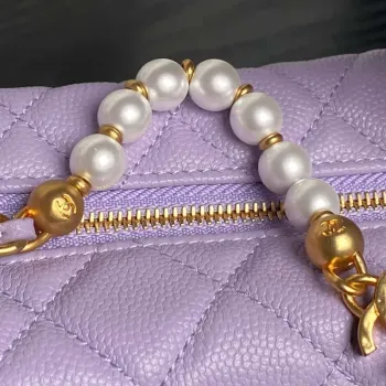 Chanel AP4584 25S  Pouch Grained Purple Calfskin Imitation Pearl Gold