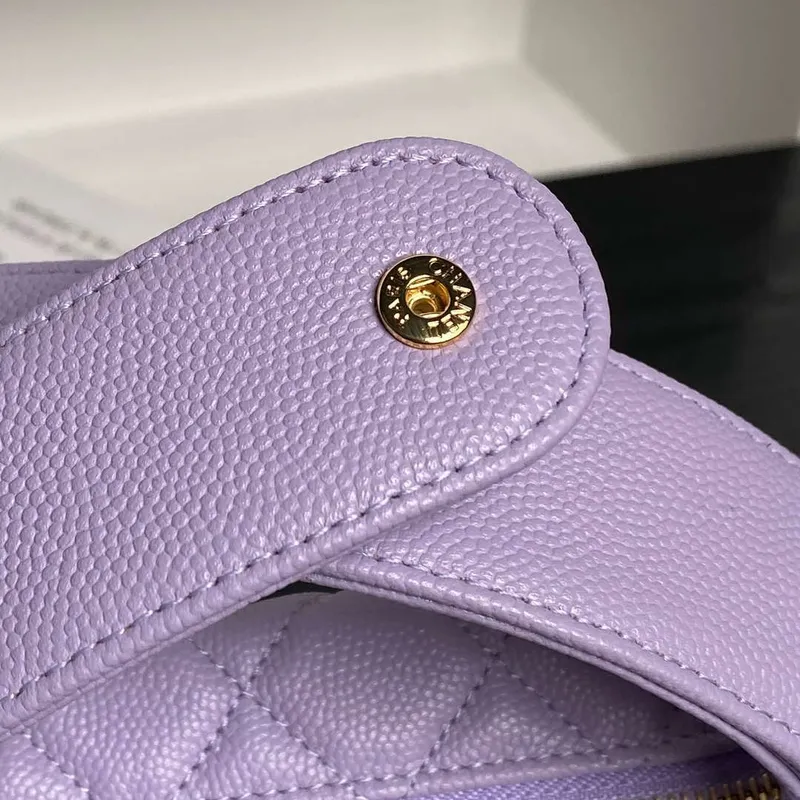 Chanel AP4584 25S  Pouch Grained Purple Calfskin Imitation Pearl Gold