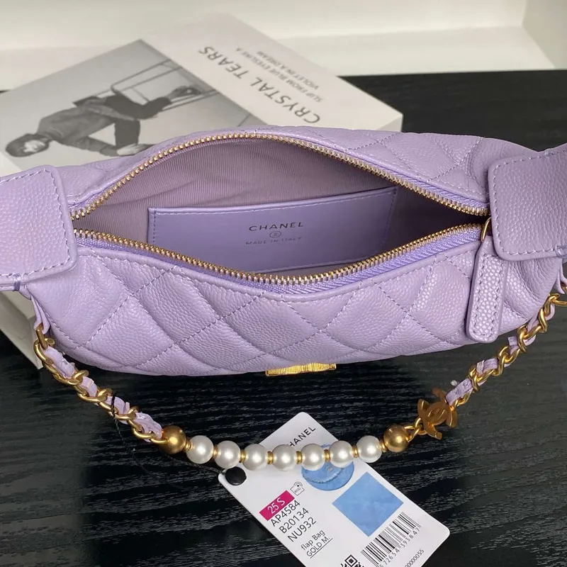 Chanel AP4584 25S  Pouch Grained Purple Calfskin Imitation Pearl Gold