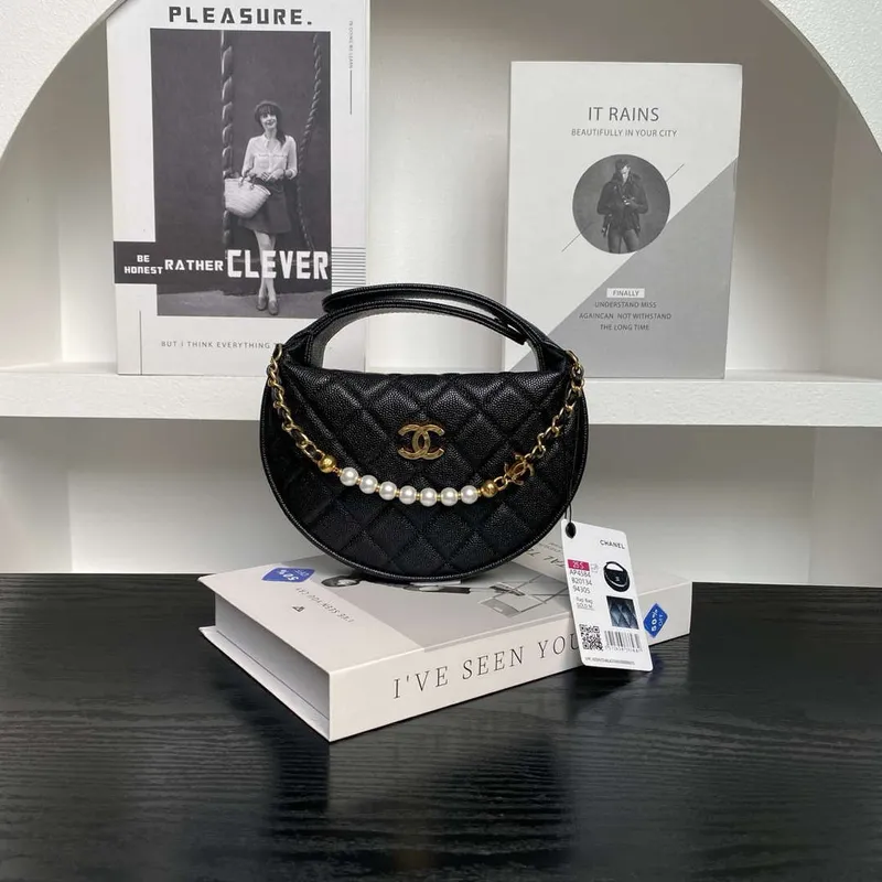 Chanel AP4584 25S  Pouch Grained Black Calfskin Imitation Pearl Gold