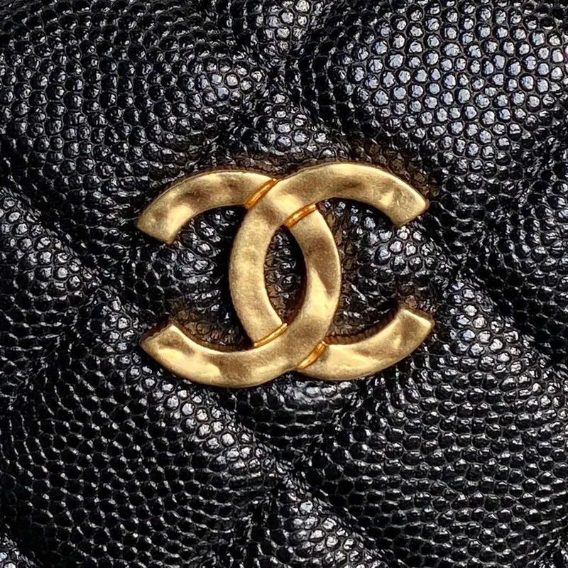 Chanel AP4584 25S  Pouch Grained Black Calfskin Imitation Pearl Gold