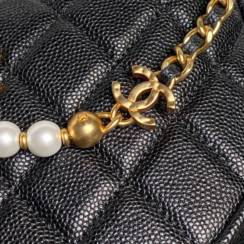 Chanel AP4584 25S  Pouch Grained Black Calfskin Imitation Pearl Gold