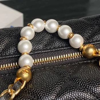 Chanel AP4584 25S  Pouch Grained Black Calfskin Imitation Pearl Gold