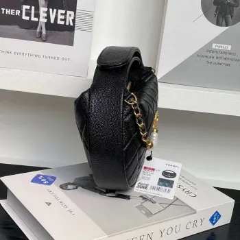 Chanel AP4584 25S  Pouch Grained Black Calfskin Imitation Pearl Gold