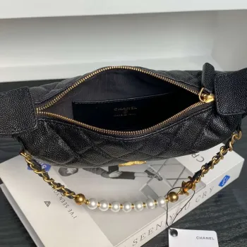 Chanel AP4584 25S  Pouch Grained Black Calfskin Imitation Pearl Gold