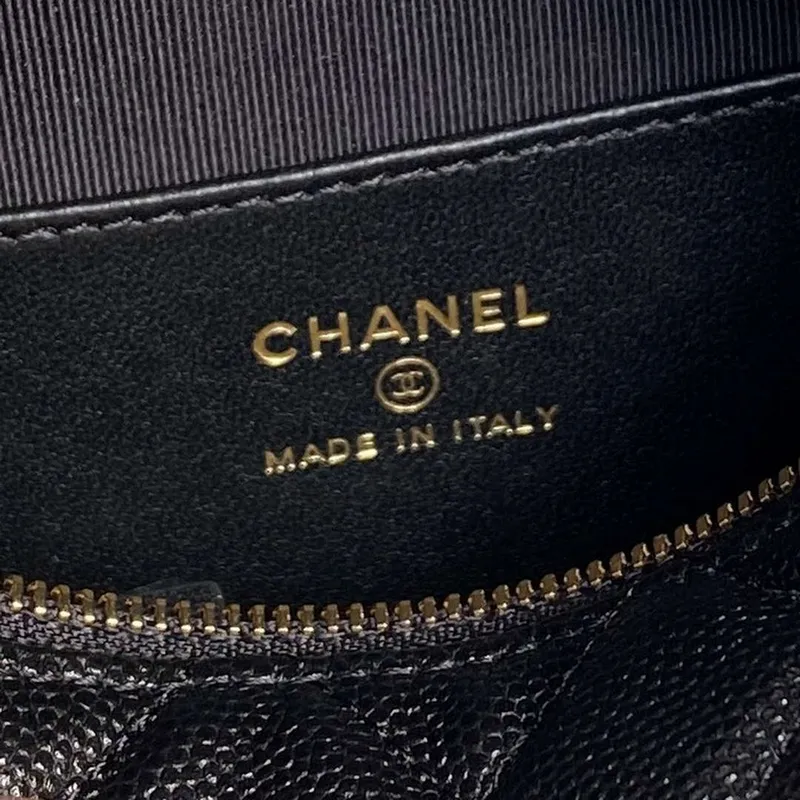 Chanel AP4584 25S  Pouch Grained Black Calfskin Imitation Pearl Gold