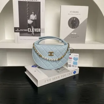 Chanel AP4584 25S  Pouch Grained Blue Calfskin Imitation Pearl Gold