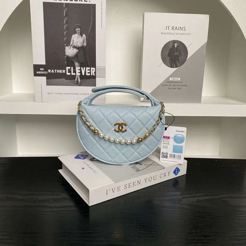 Chanel AP4584 25S  Pouch Grained Blue Calfskin Imitation Pearl Gold