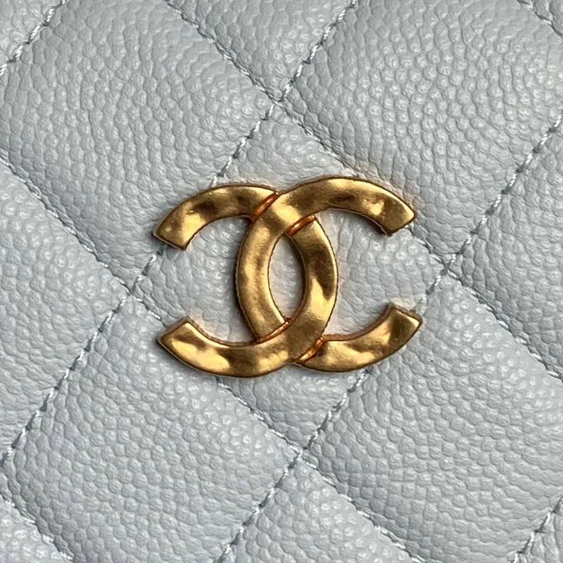 Chanel AP4584 25S  Pouch Grained Blue Calfskin Imitation Pearl Gold