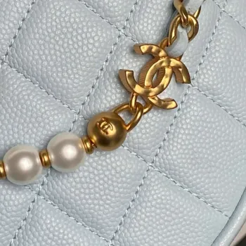 Chanel AP4584 25S  Pouch Grained Blue Calfskin Imitation Pearl Gold