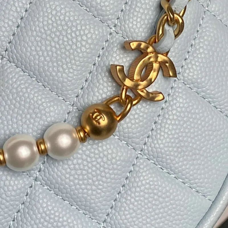Chanel AP4584 25S  Pouch Grained Blue Calfskin Imitation Pearl Gold