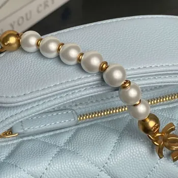 Chanel AP4584 25S  Pouch Grained Blue Calfskin Imitation Pearl Gold