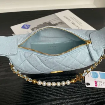 Chanel AP4584 25S  Pouch Grained Blue Calfskin Imitation Pearl Gold
