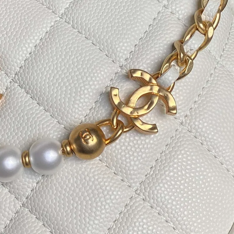 Chanel AP4584 25S  Pouch Grained White Calfskin Imitation Pearl Gold