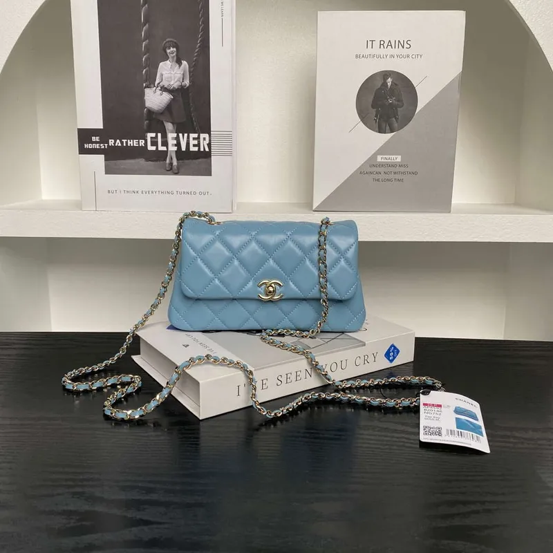 Chanel AP4592 25S Mini Flap Lambskin Blue gold