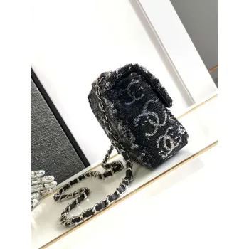 Chanel A09888 25C Evening Black & white sequin mini AS4561  limited edition Lambskin