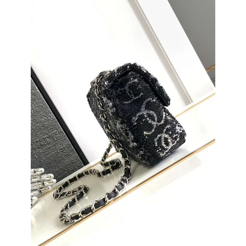 Chanel A09888 25C Evening Black & white sequin mini AS4561  limited edition Lambskin
