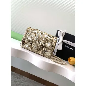 Chanel A09888 25C Evening Gold sequin mini AS4561  limited edition Lambskin