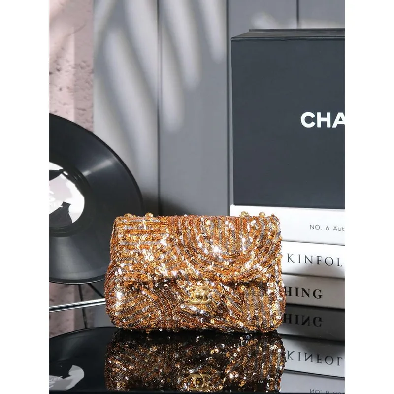 Chanel  A09888 Evening sequin mini limited edition gold bronze AS4561