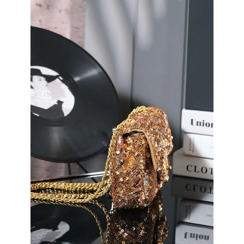 Chanel  A09888 Evening sequin mini limited edition gold bronze AS4561