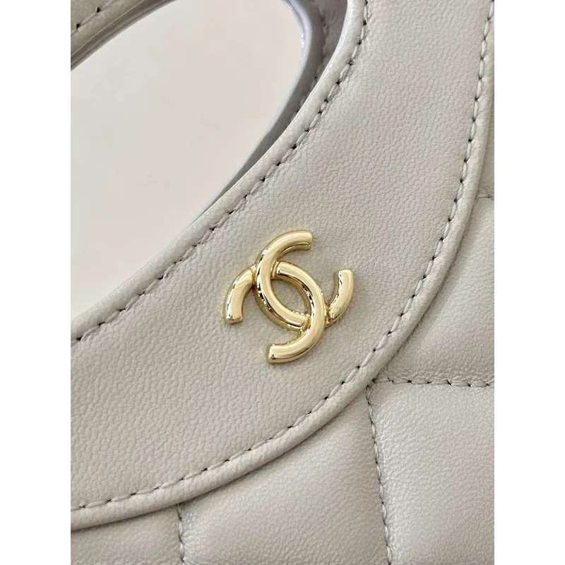 Chanel AP3656 Small Shopping Bag Shiny Lambskin & Gold Tone Metal Gray