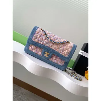 Chanel 25C A01112 Flap Bag Blue and Pink Fabric Printed