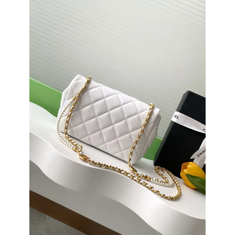 Chanel AS5253 Mini Flap Handbag Lambskin White