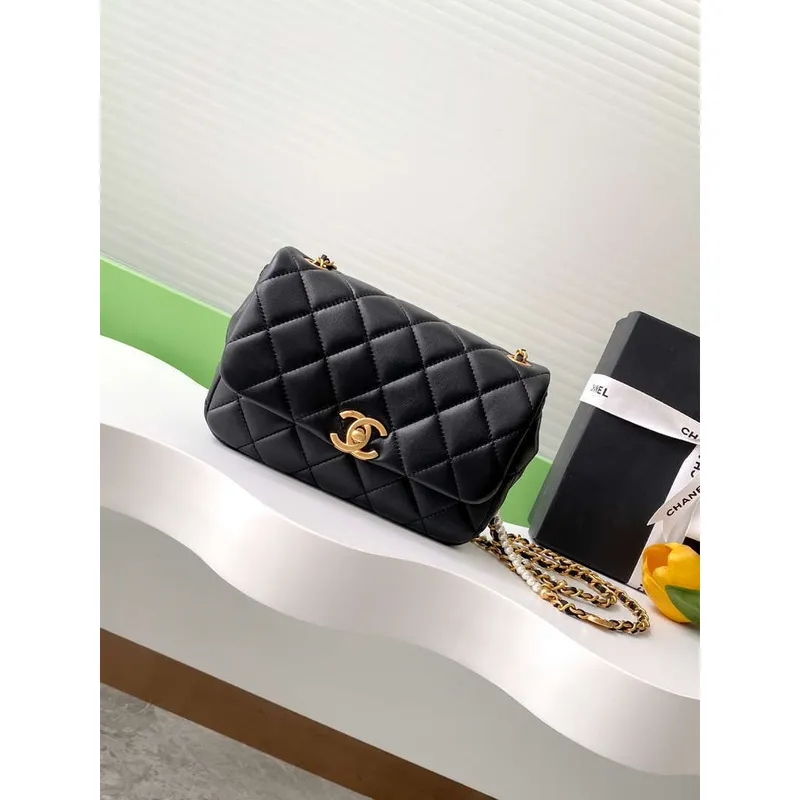Chanel AS5253 Mini Flap Handbag Lambskin Black
