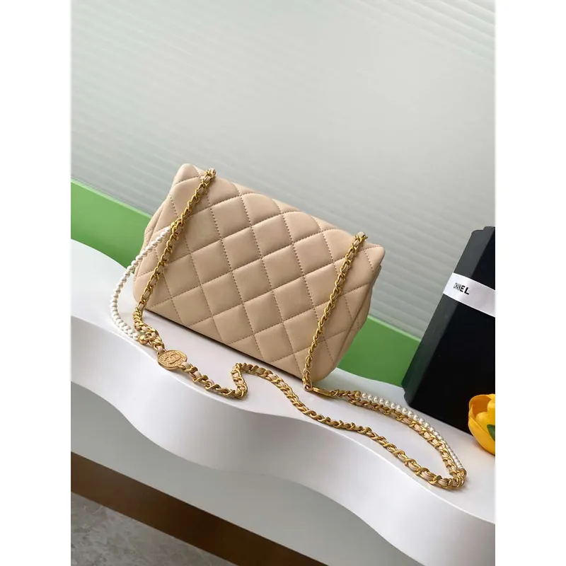 Chanel AS5253 Mini Flap Handbag Lambskin Apricot