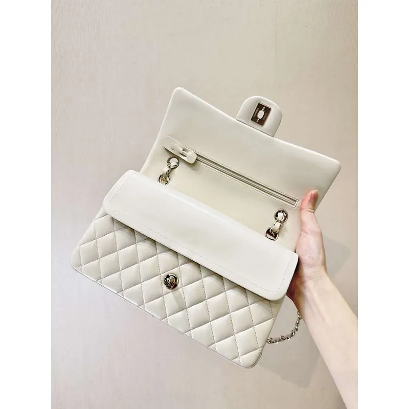 Chanel A01112 Flap Classic 11.12 Handbag White Lambskin Gold