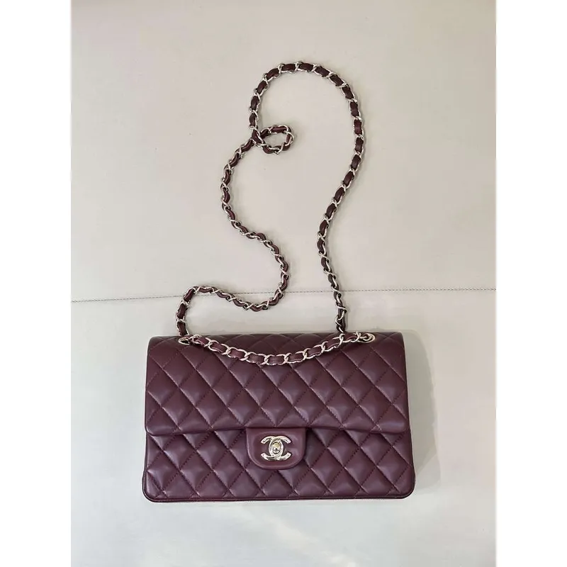Chanel A01112 Flap Classic 11.12 Handbag Wine Red Lambskin Gold