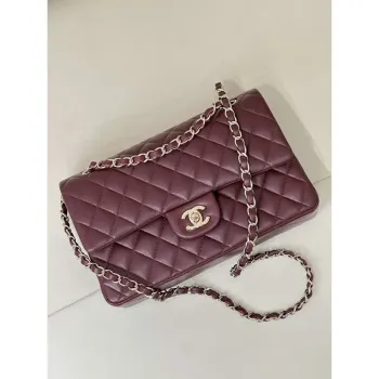 Chanel A01112 Flap Classic 11.12 Handbag Wine Red Lambskin Gold