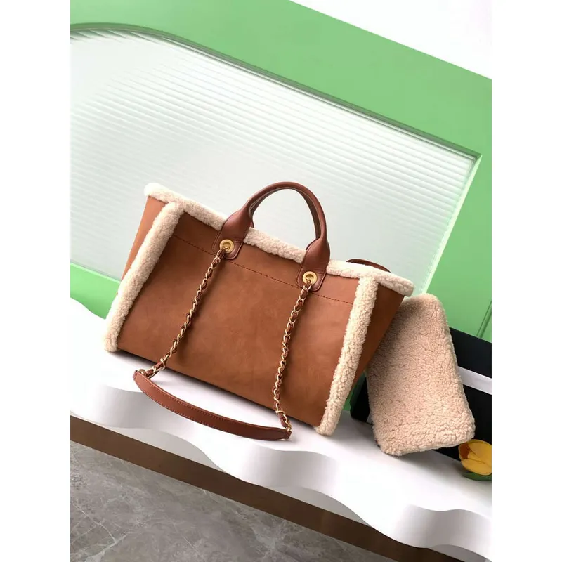 Chanel AS3257 Small Shop Suede & Gold Tone Brown