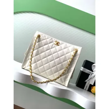 Chanel AS5303 Hobo Lambskin & Gold Tone Metal White