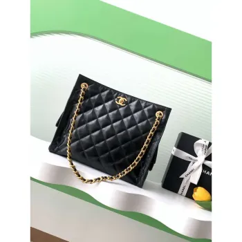 Chanel AS5303 Hobo Lambskin & Gold Tone Metal Black