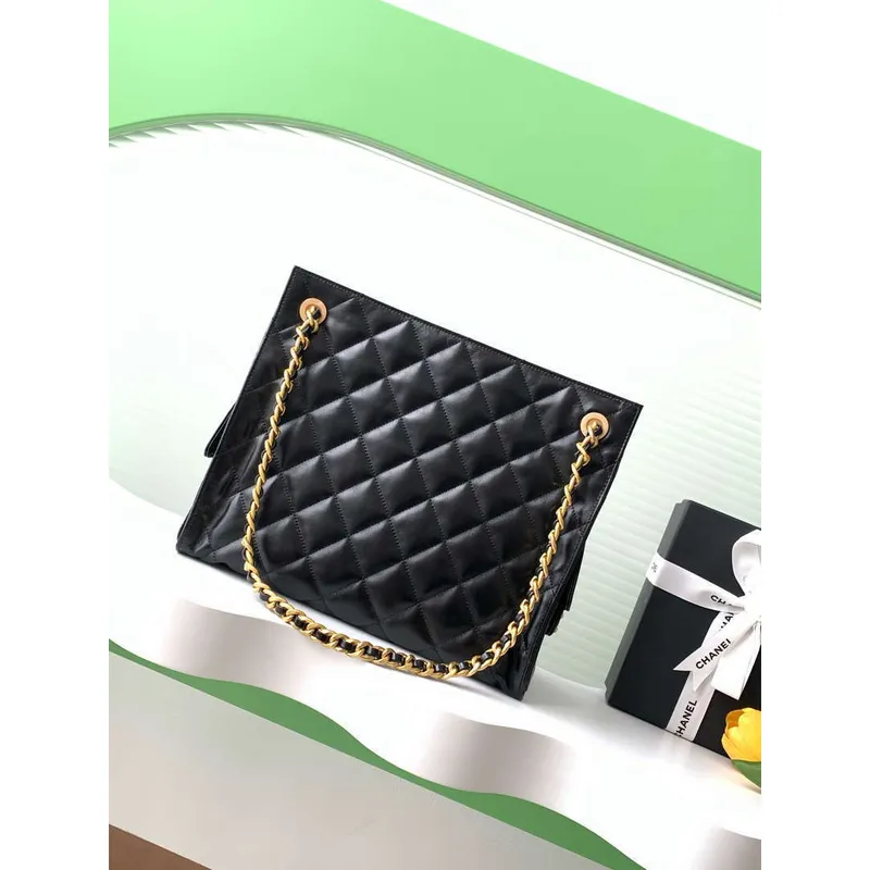 Chanel AS5303 Hobo Lambskin & Gold Tone Metal Black