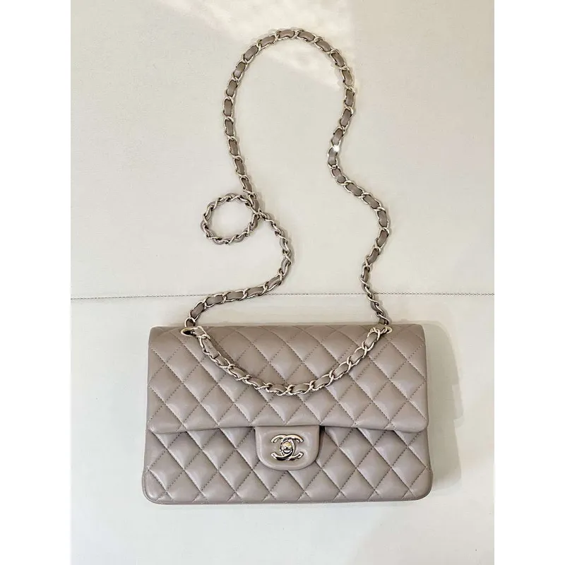 Chanel A01112 Flap Classic 11.12 Handbag Gray Lambskin Gold