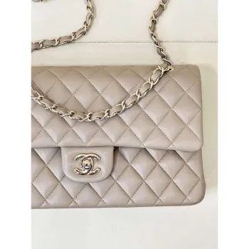 Chanel A01112 Flap Classic 11.12 Handbag Gray Lambskin Gold