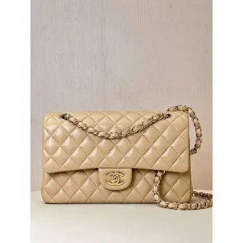 Chanel A01112 Flap Classic 11.12 Handbag Lambskin & Gold Tone Metal Apricot