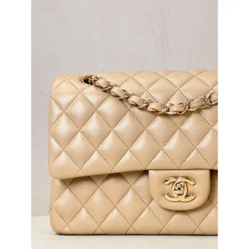 Chanel A01112 Flap Classic 11.12 Handbag Lambskin & Gold Tone Metal Apricot