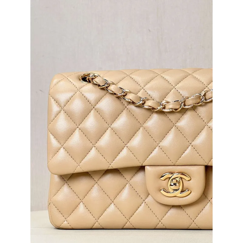 Chanel A01112 Flap Classic 11.12 Handbag Lambskin & Gold Tone Metal Apricot