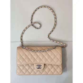 Chanel A01112 Flap Classic 11.12 Handbag Calfskin Sewing Edge Apricot