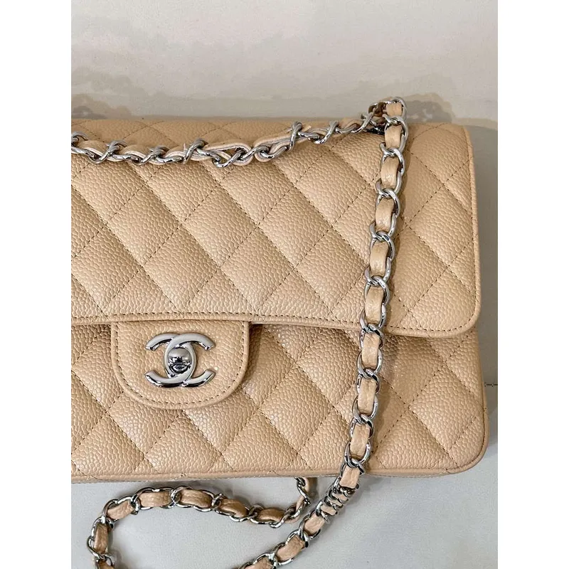Chanel A01112 Flap Classic 11.12 Handbag Calfskin Sewing Edge Apricot