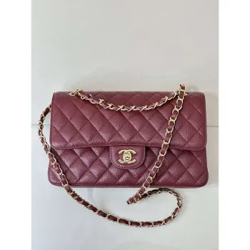 Chanel A01112 Flap Classic 11.12 Handbag Calfskin Sewing Edge Wine Red