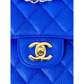 Chanel A01112 Flap Classic 11.12 Handbag Calfskin Sewing Edge Blue