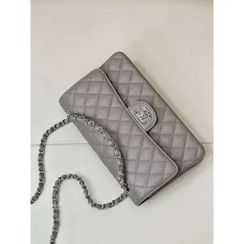 Chanel A01112 Flap Classic 11.12 Handbag Calfskin Sewing Edge Elephant Gray