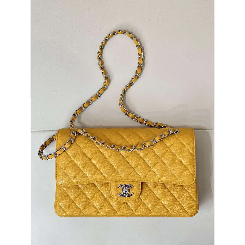 Chanel A01112 Flap Classic 11.12 Handbag Calfskin Sewing Edge Yellow