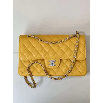Chanel A01112 Flap Classic 11.12 Handbag Calfskin Sewing Edge Yellow
