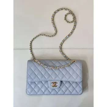 Chanel A01112 Flap Classic 11.12 Handbag Calfskin Sewing Edge Haze Blue