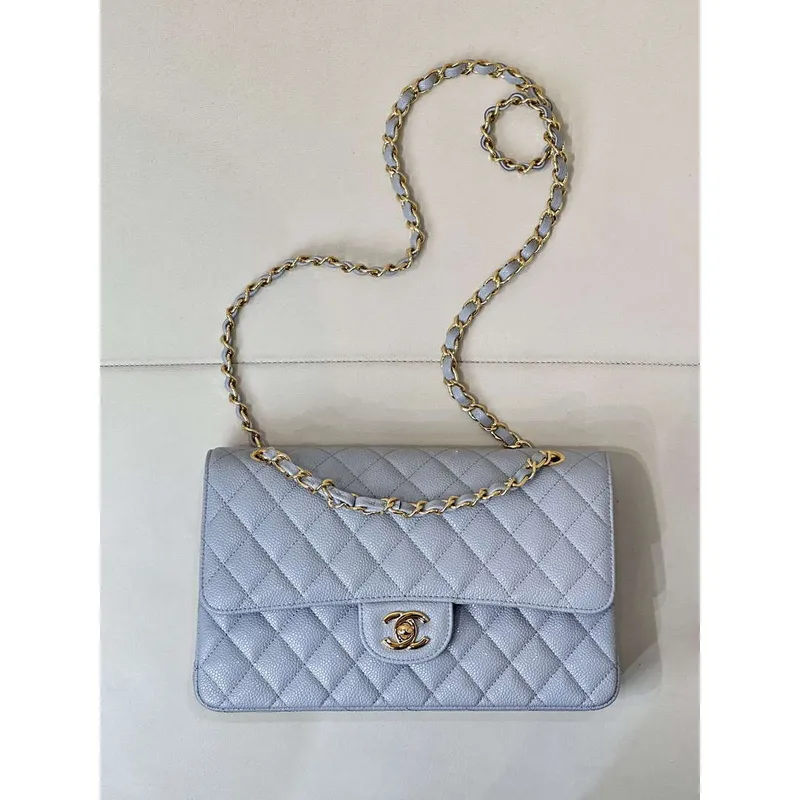 Chanel A01112 Flap Classic 11.12 Handbag Calfskin Sewing Edge Haze Blue